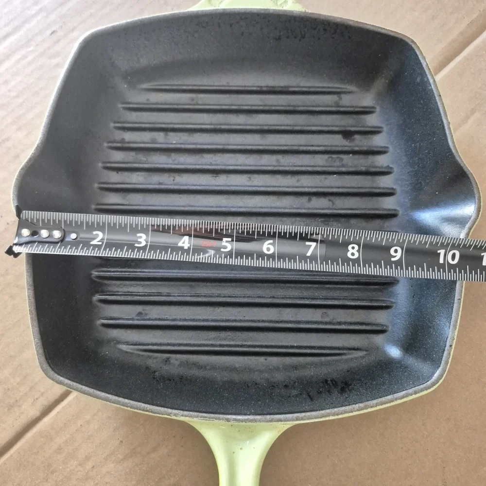Vintage Le Creuset Kiwi Green Enameled Cast Iron Square Grill Pan Skillet #26